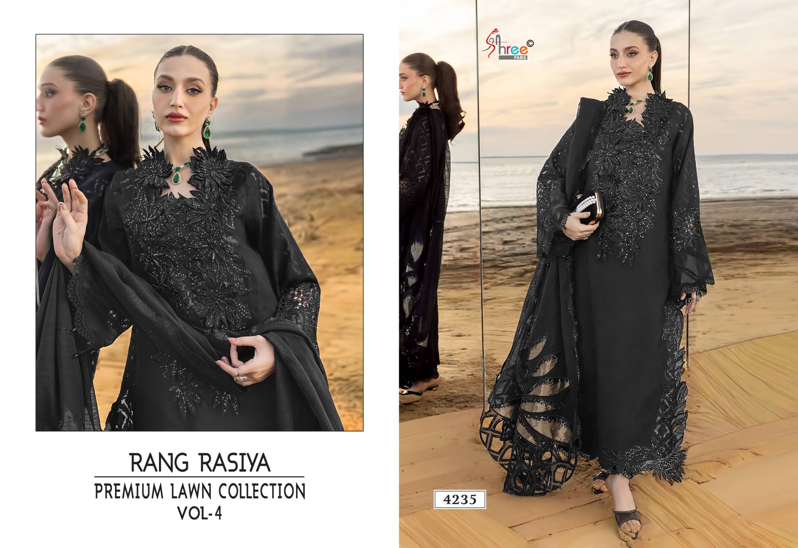 RANG RASIYA PREMIUM LAWN COLLECTION VOL-04 BY Shree fabs 4233 TO 4238 SERIES Pakistani Stylish Embroidered COTTON LAWN Dresses At Wholesale Price